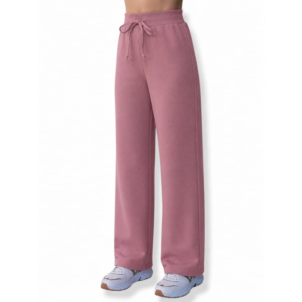 Calça Moletom Wide Leg Feminina Peluciada Moda Básica Sem Bolso Reta Moda Inverno