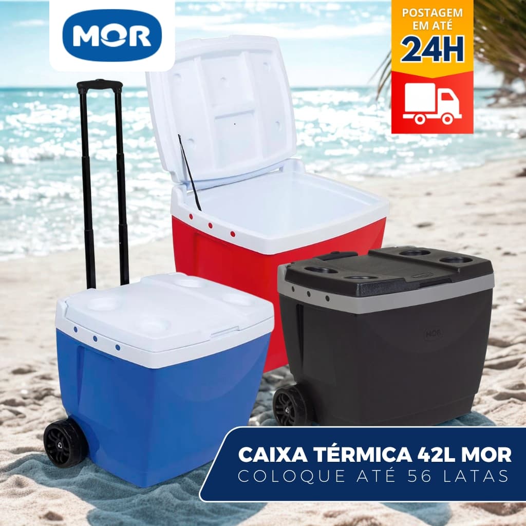 Caixa Térmica Com Rodinha Cooler 42 Litros Praia Piscina Lazer Preto - Mor