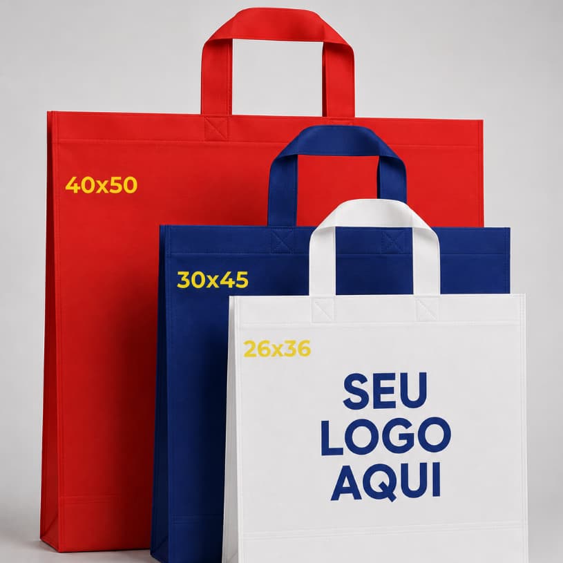 Kit sacola Alça fita 26x36 50 unidades + 30x45 50 unidades + 40x50 50 unidades COM O SEU LOGO