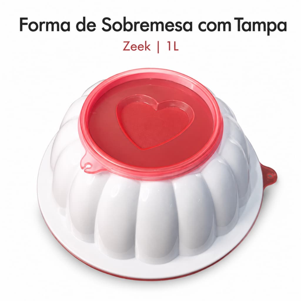 Forma de Sobremesa Zeek com Tampa Decorada 1L Pudim Gelatina
