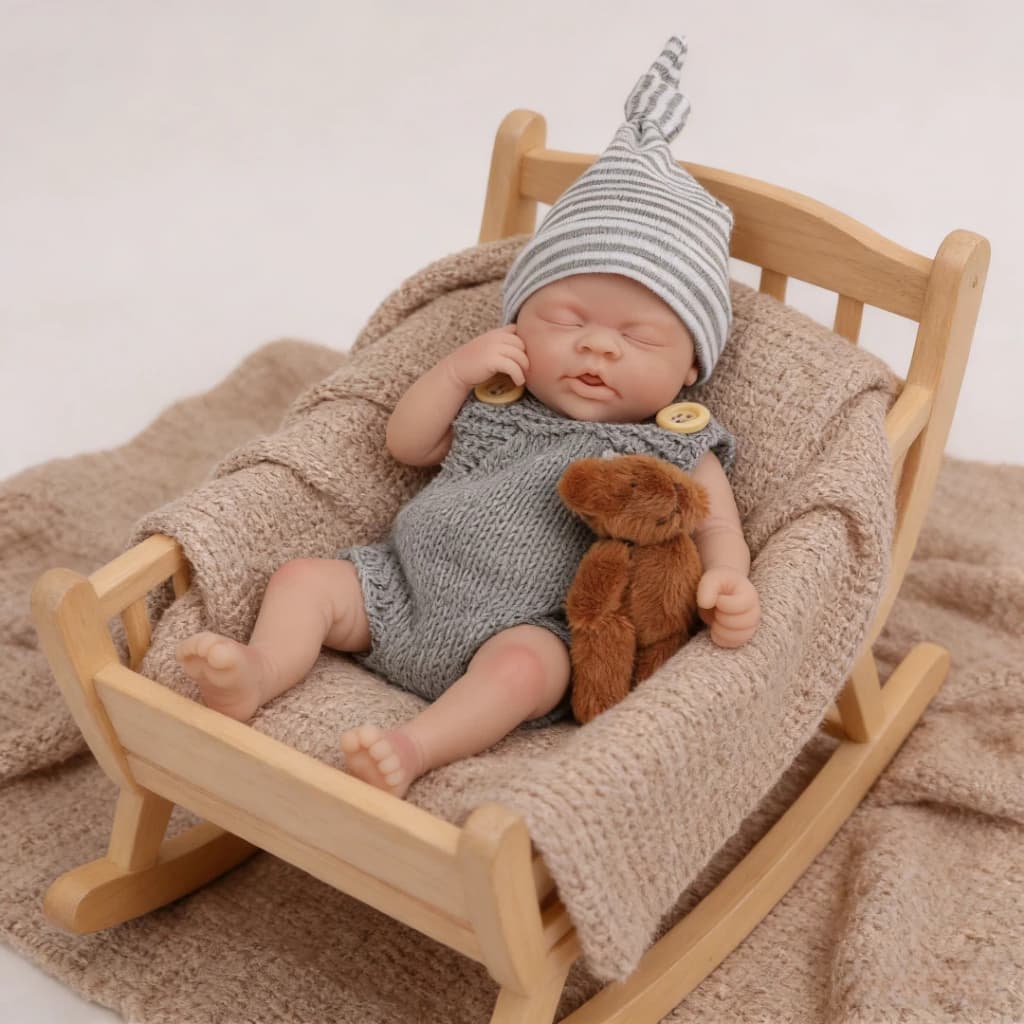 Bebê Reborn 20cm Menino Realista Silicone Solido Olho Fechado Pode Dar Banho Kit Completo