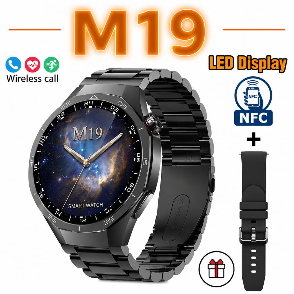 M19 Relógio Inteligente Masculino AMOLED Tela HD Bluetooth Chamada 4 Pro Freqüência Cardíaca SmartWatch
