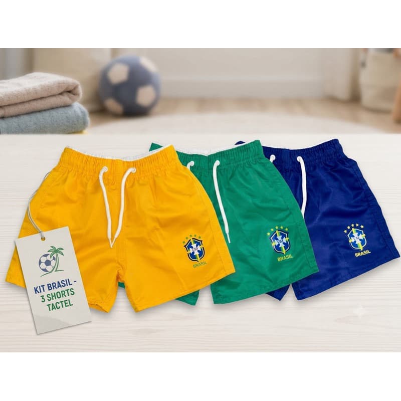 kit 03 Tactel Infantil Juvenil 1 a 12 Anos Estampadas Variadas Praia Piscina Verão Com Elástico Regulagem Confortavel l
