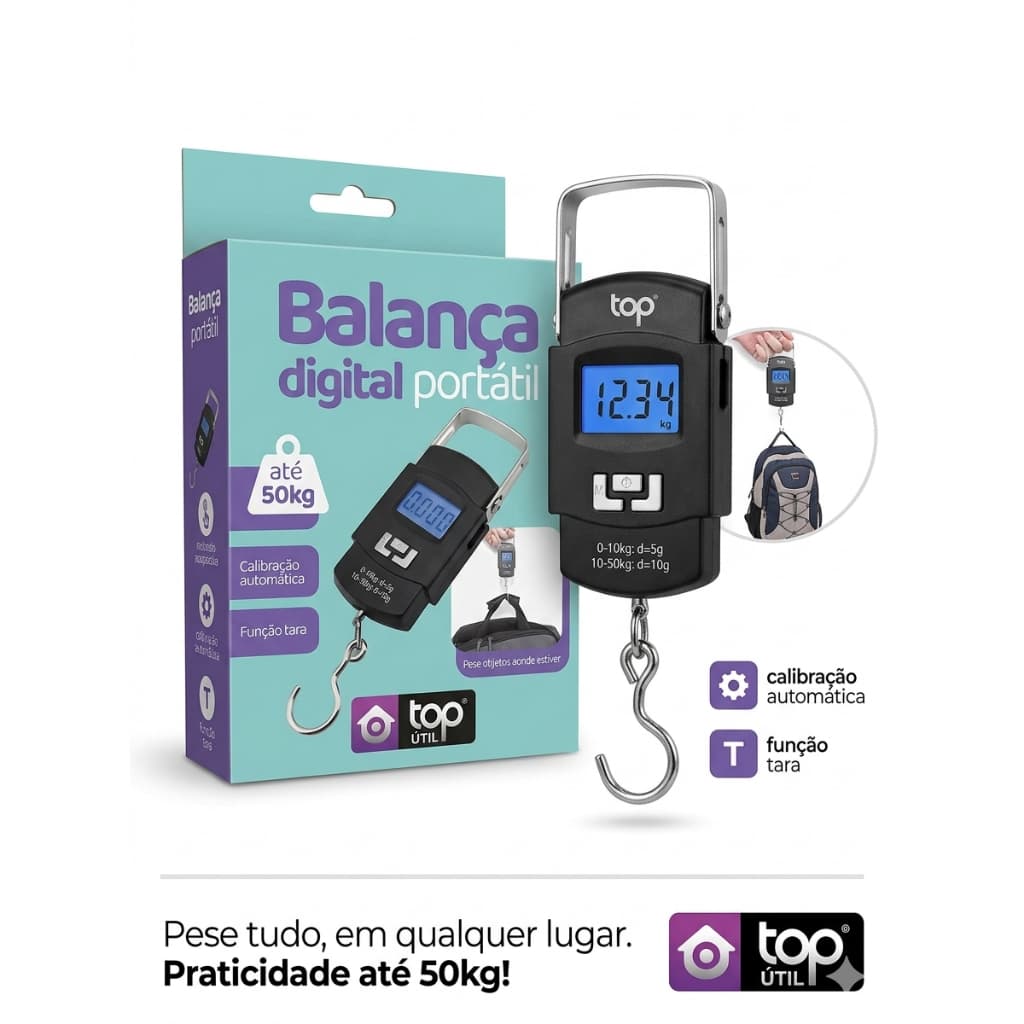 Balança Digital Portátil De Gancho Até 50kg Pesca Mala Viagem Feira