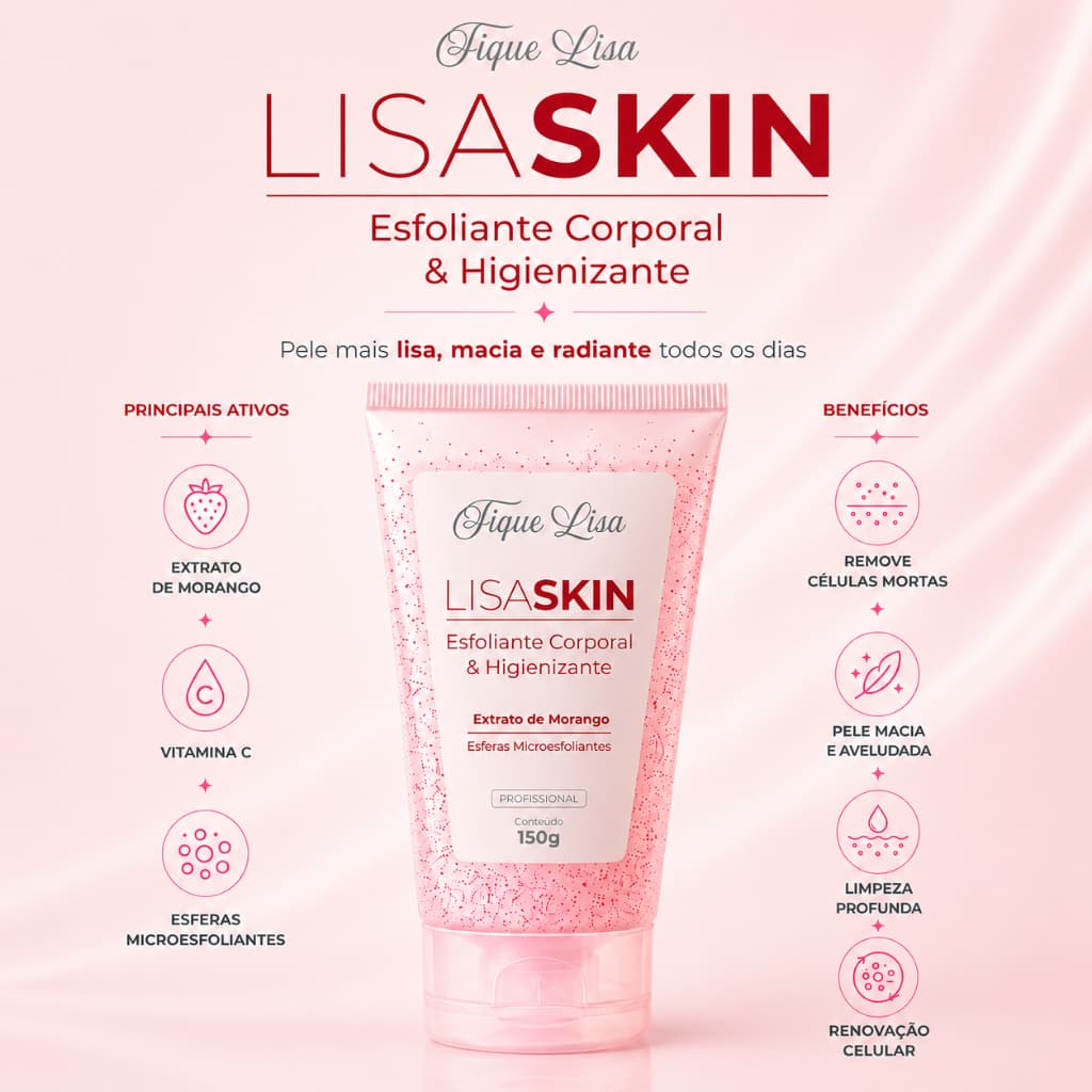 Lisa Skin Esfoliante Corporal Morango Micro Esfera Natural Maciez Pele Renova Limpeza Profunda 150g