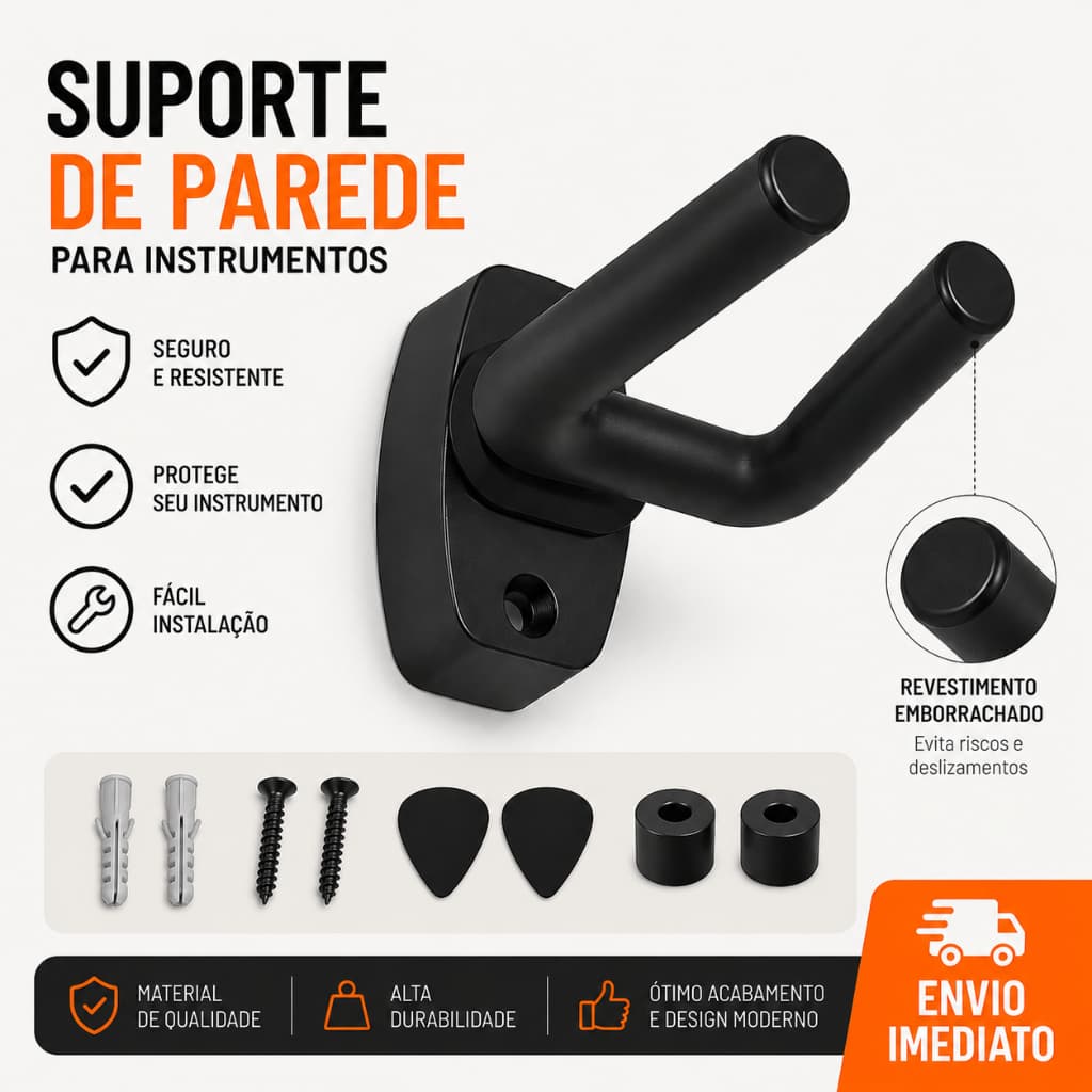 Kit 02 Suportes Para Diversos Instrumento Musicais Violão Ukulele Guitarra Violino + 3 Palhetas