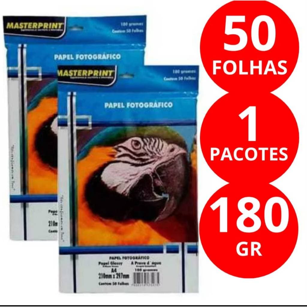 Papel Fotográfico 180g Glossy A4 À Prova D'água Brilhante Premium Secagem Instantânea MASTERPRINT 50/100/150 folhas