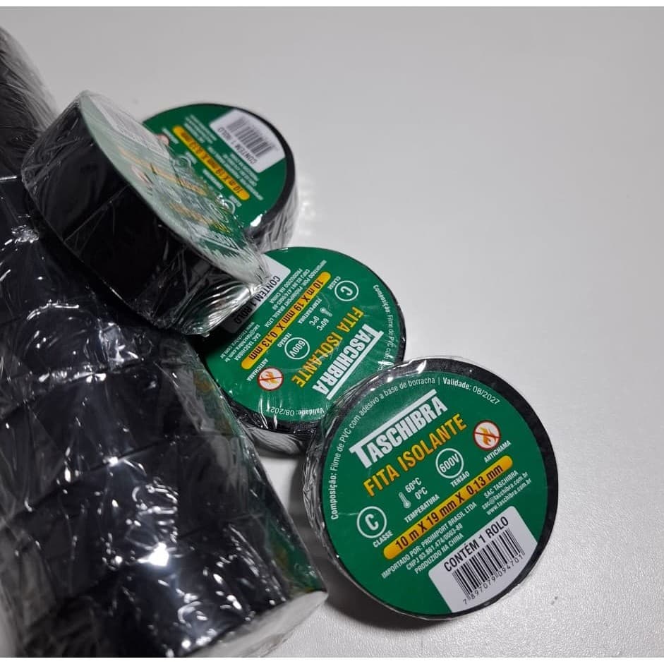 KIT FITA ISOLANTE ANTI-CHAMAS PRETA 19MM ROLO 10 OU 20 METROS 10 UNIDADES