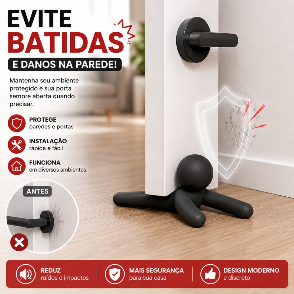 Kit 3 Trava Porta Anti Impacto Protetor de Porta Parede Rodapé Calço Porta Flexível