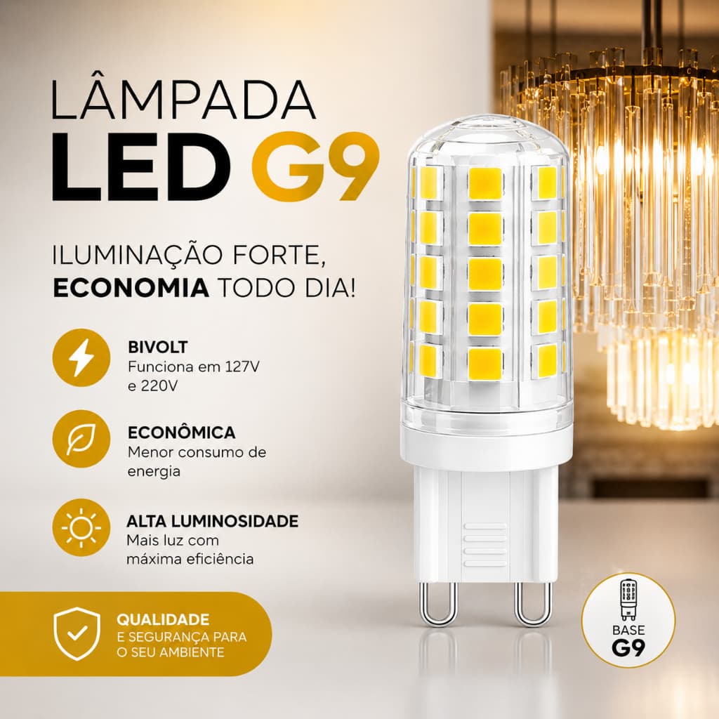 Lâmpada LED G9 3W Bivolt Luz Quente ou Fria para Arandela Lustre Luminária