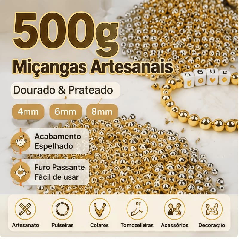 ✅[BR Seller]500g Contas Esferas Metal Dourado Anti-Desbotante 4mm 6mm 8mm | Material para Bijuteria Artesanal DIY