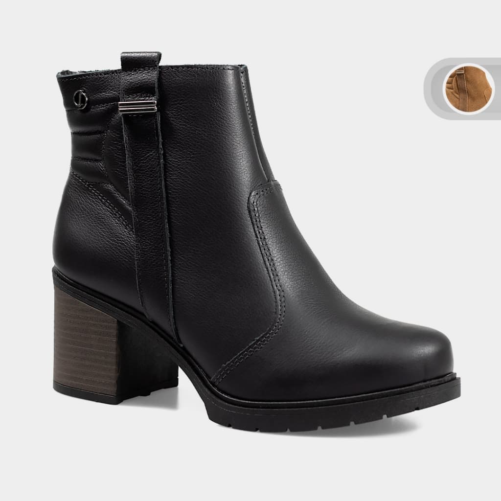 Bota Feminina Dakota Couro Natural Cano Baixo Salto Grosso Plataforma Bico Redondo Casual Dia a Dia D2432