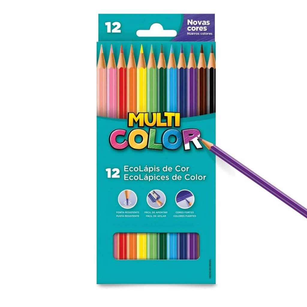 Caixa Lápis de Cor 12 Cores Vibrantes Multicolor Material Escolar Desenho Artístico 2026