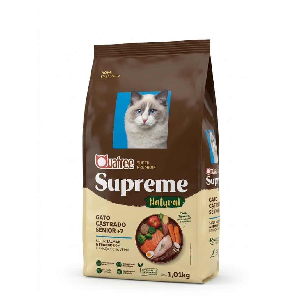 Ração Gatos Sênior Idoso Castrados Quatree Supreme Salmão e Frango 1kg
