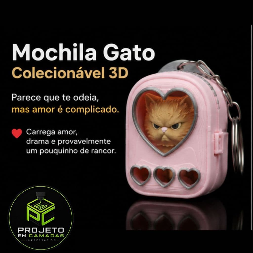 Chaveiro Decorativo Gatinho na Mochila Impressão 3D