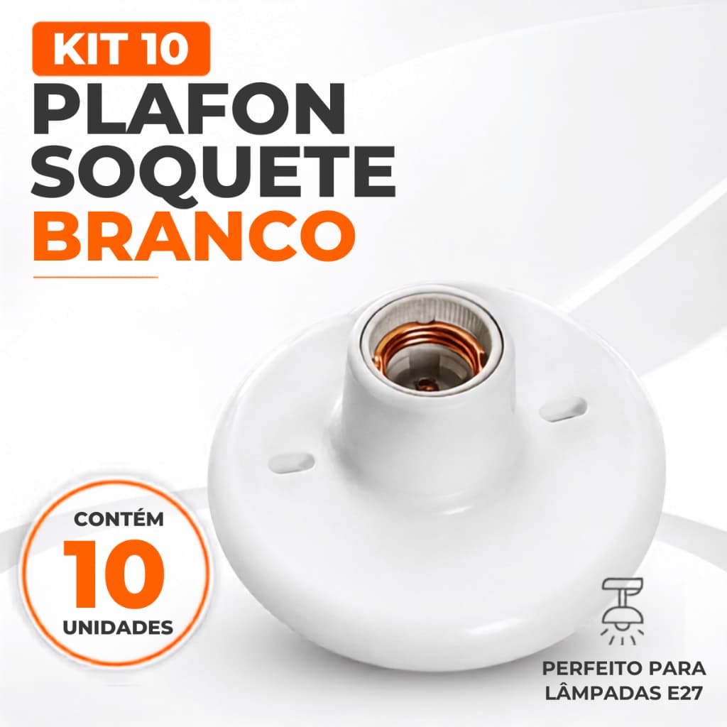 Kit 10 Plafon Soquete Branco E27 com Borne Rosca para Lâmpada de Teto Máx 100W 250V