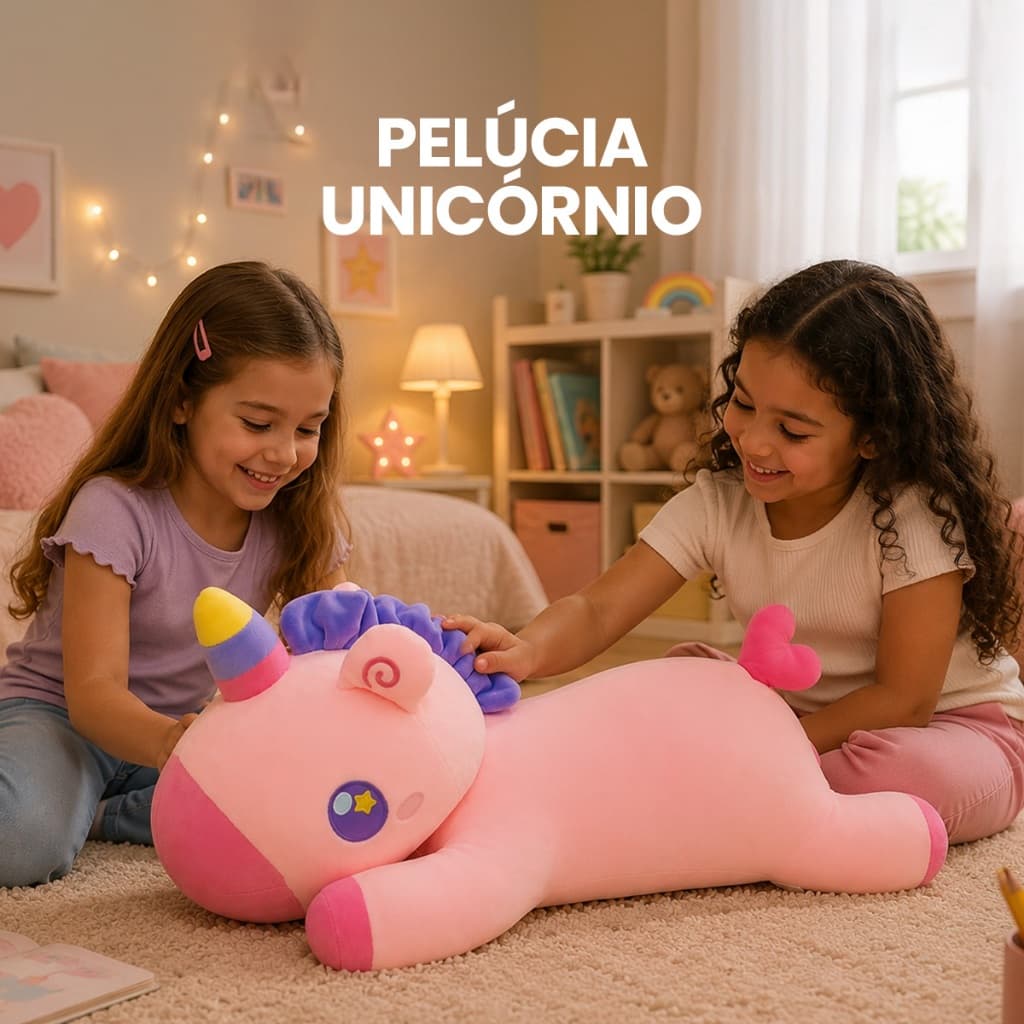 Unicórnio De Pelúcia Deitado 53,5cm Hipoalergênico Bichinho de pelucia
