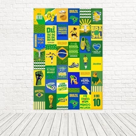 Painel Retangular Vertical Lambelambe Futebol Copa Do Mundo 1,50x2,20