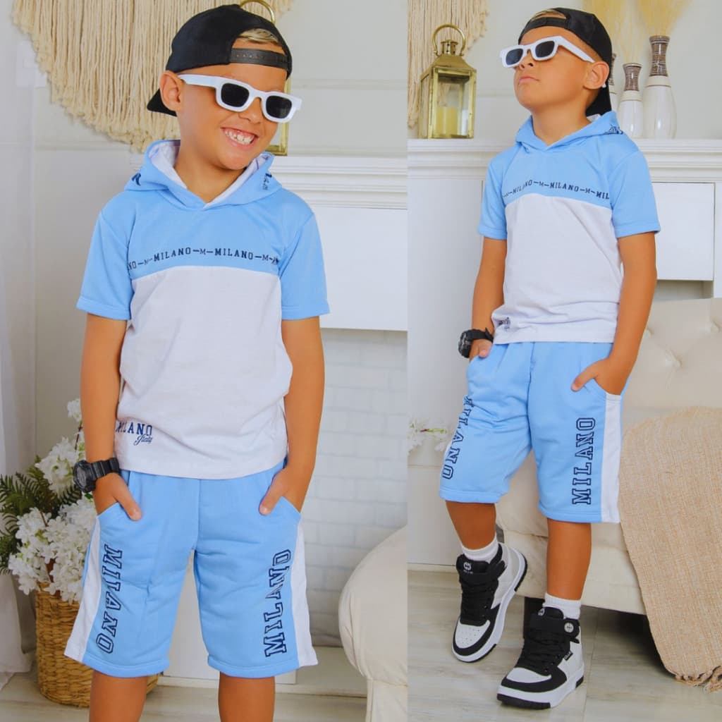 Conjunto Infantil Masculino Roupa de Menino Blusa de Malha 100 % Algodão + Bermuda de Moletinho