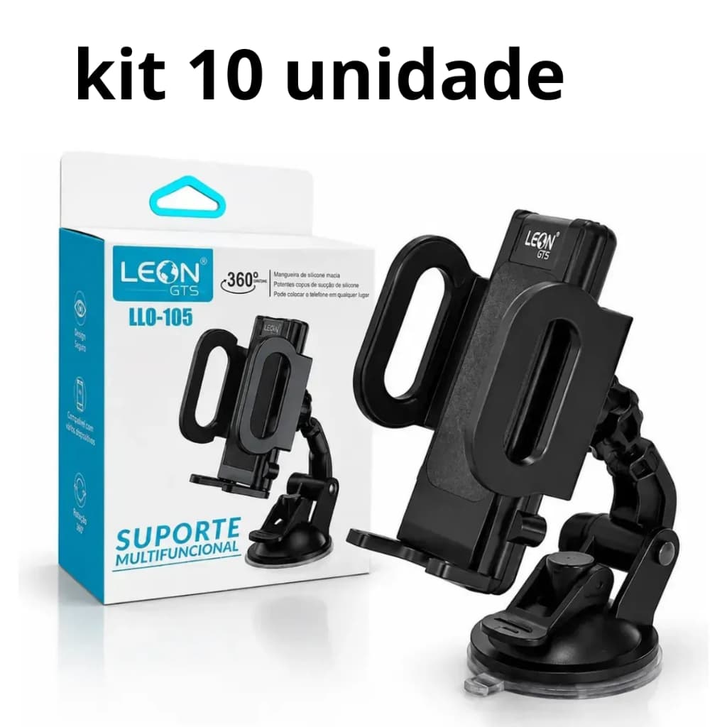 kit 10 unidade Suporte Celular Carro 360° Universal - Ventosa Super Forte + Clip Ar Condicionado (Braço Extensível)