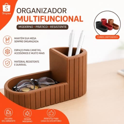 Organizador De Mesa Ripado Multiuso Porta Canetas Lápis Controle Remoto Escritório Home Office