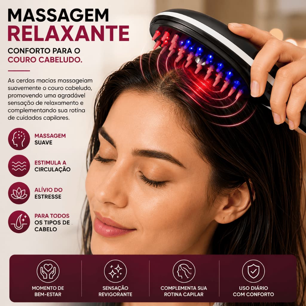 Escova Massageadora Capilar LED 4 em 1 Atomizador Elétrico para Couro Cabeludo