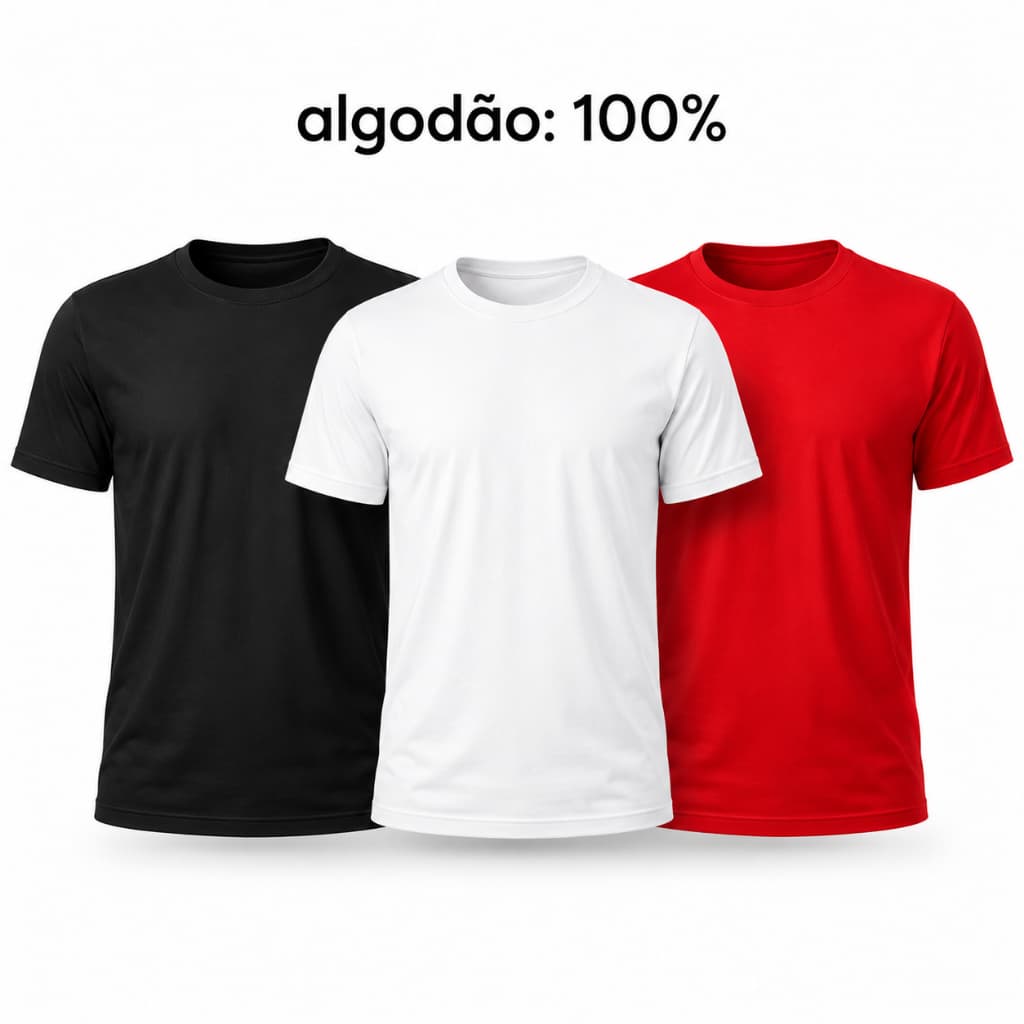 Kit 03 Camisetas Masculinas Básicas Lisas 100% Algodão Moda Casual Streetwear Gola Redonda