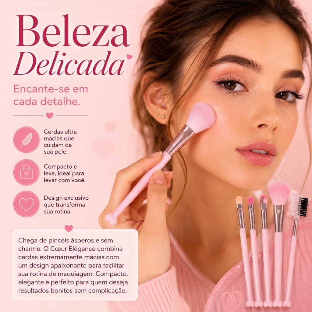 Kit de Pincéis de Maquiagem de 5 Peças com Cabo de Coração