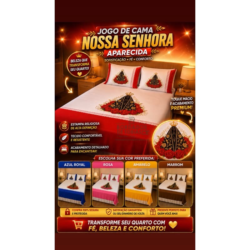 Kit Casal Nossa Senhora Aparecida Com Fronhas Macia Estampado Religioso Amor 100% poliester Jesus