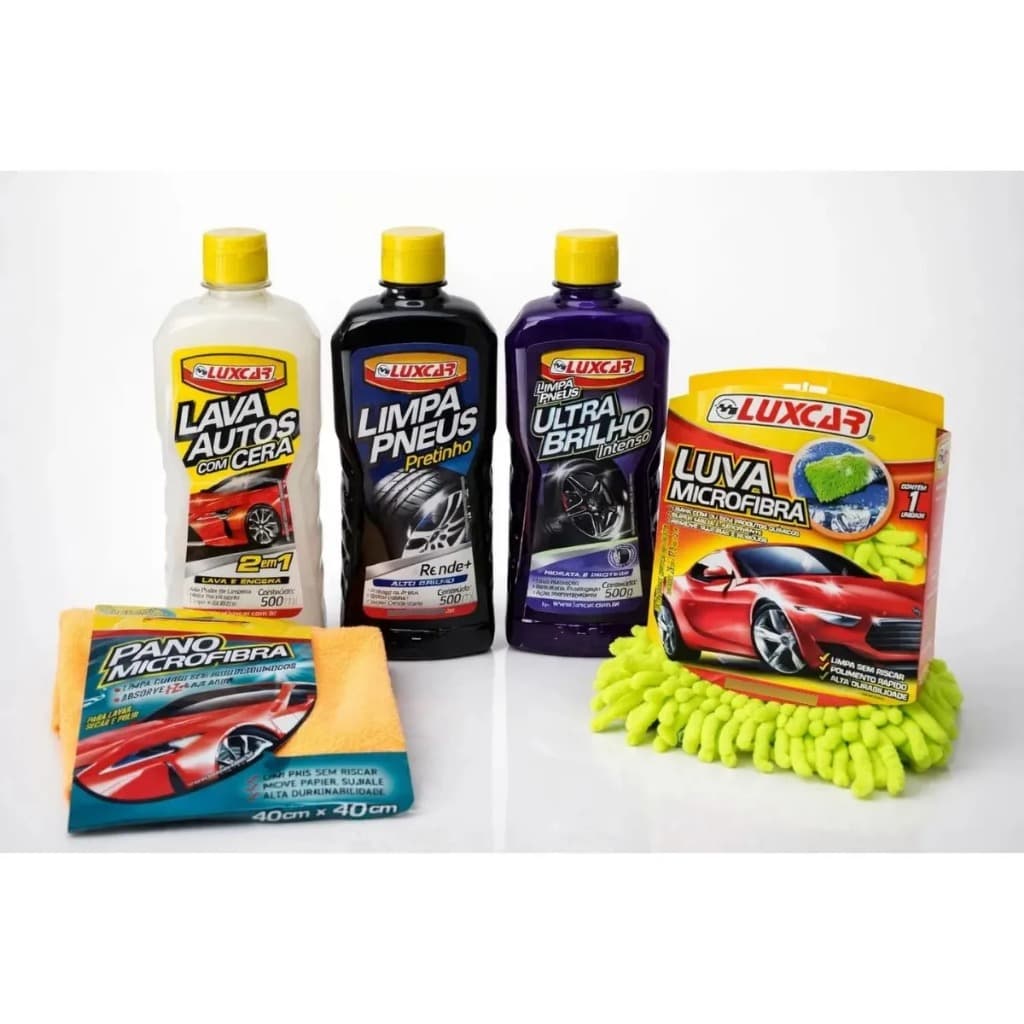 Kit Limpeza Automotiva Completo Shampoo + Luva Microfibra + Pano Microfibra + Gel Pretinho Ultra Black Carro Brilho e Pr