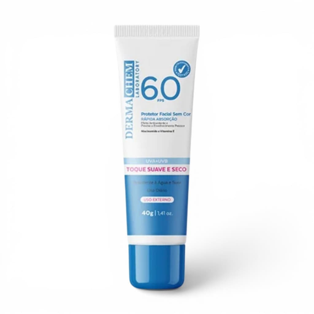 Protetor Solar Facial FPS 60 Dermachem 40g Sem Cor Toque Seco Rápida Absorção UVA UVB