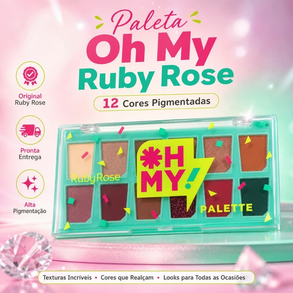 Paleta de Sombras Oh My Ruby Rose HB1091 12 Cores Original