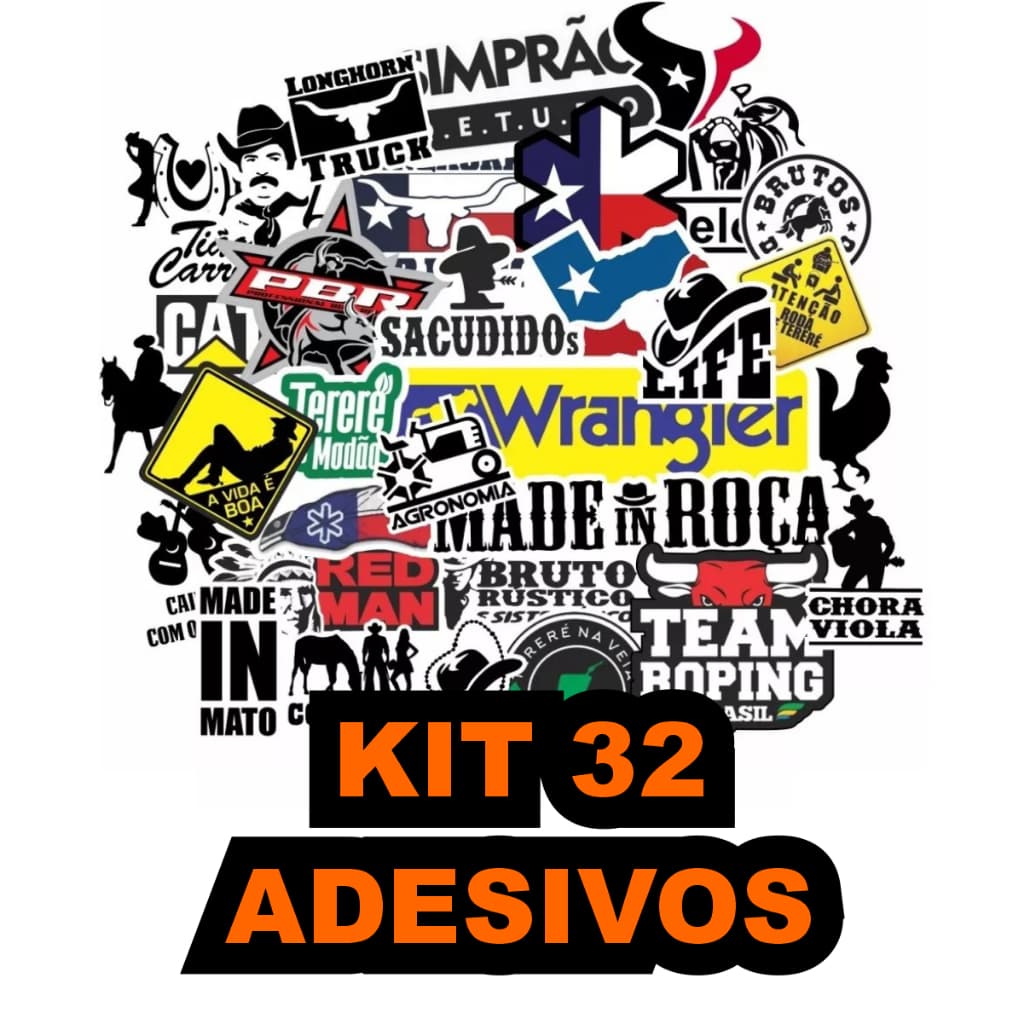 Kit 3 cartelas de Adesivos Country + De 32 Unidades Para Garrafas Copos Terere Agro Texas
