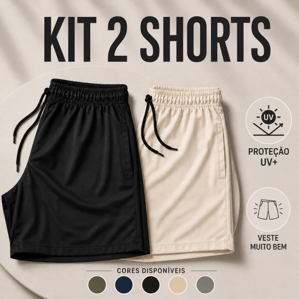 Kit 2 Bermuda Short Masculino Microfibra Tactel Elastano Academia Treino Praia Proteção UV Estica