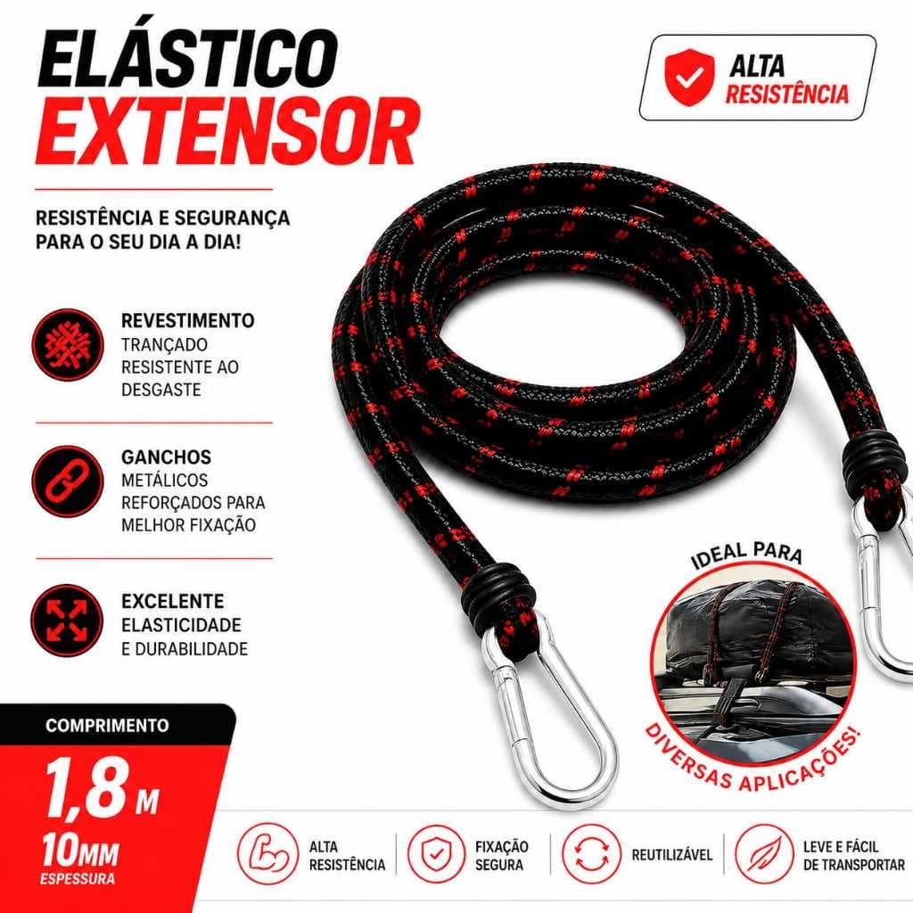 Elástico Extensor, Corda Elástica com Gancho, Idea, Fixação e Transporte de Cargas, Bagagens, Design Reforçado, Prático
