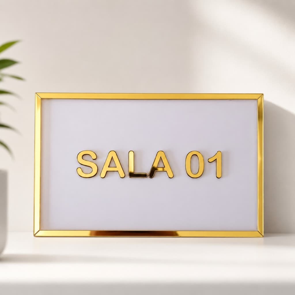 Placa para Porta Sinalização  Decorativa Sala 01 Acrílico Espelhado