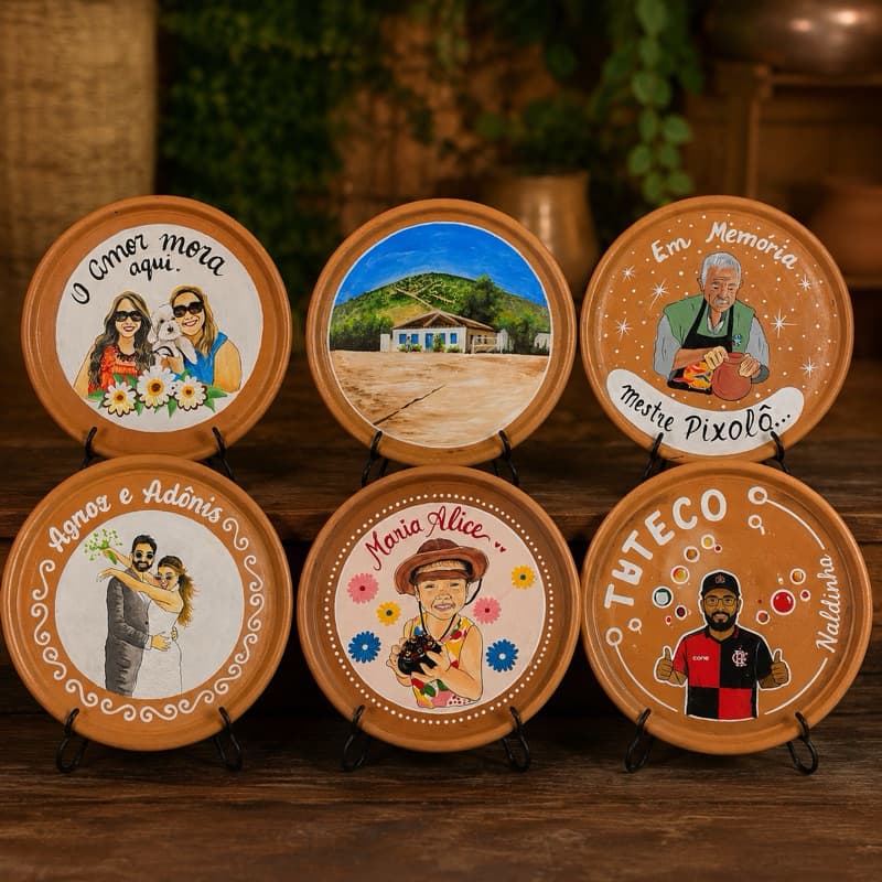 Prato Decorativo Personalizado Pintado à Mão com Caricatura | Presente Artesanal em Barro