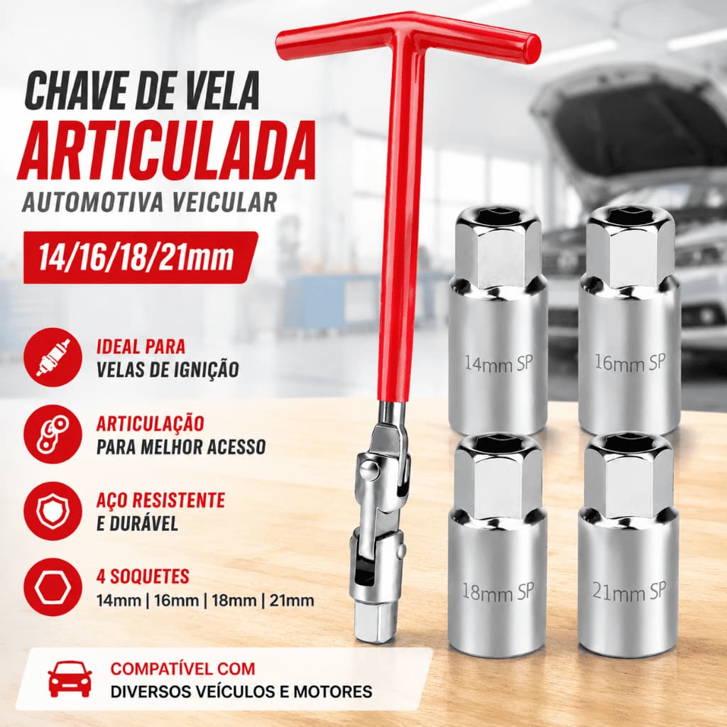 Chave De Vela Articulada  14/16/18/21mm Automotiva Veicular
