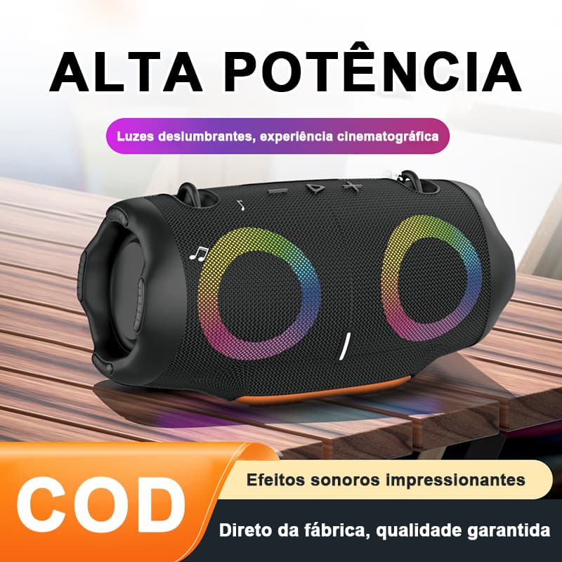 Caixa De Som Bluetooth Portátil com Luz RGB Dinâmica Grave Potente Bluetooth Bateria Longa Duração