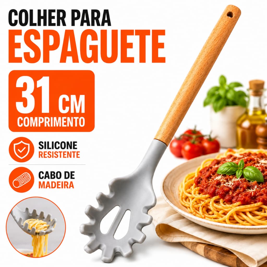 Colher Espaguete Silicone 31cm Casa Cabo Madeira Massa Casa Cozinha Decoração Resistente Fracalanza