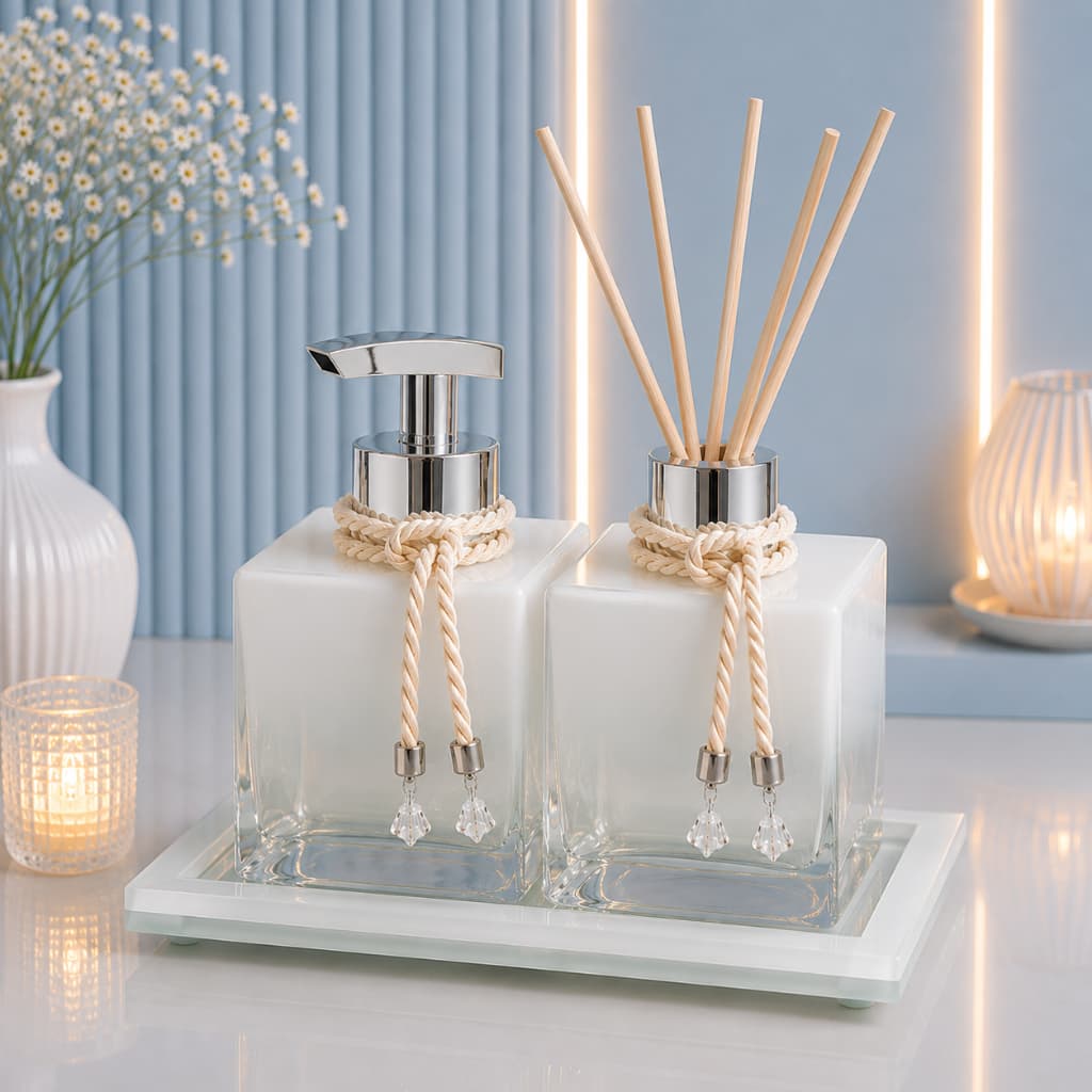 Kit Lavabo Luxo Branco degradê x 250ml Difusor  e Sabonete