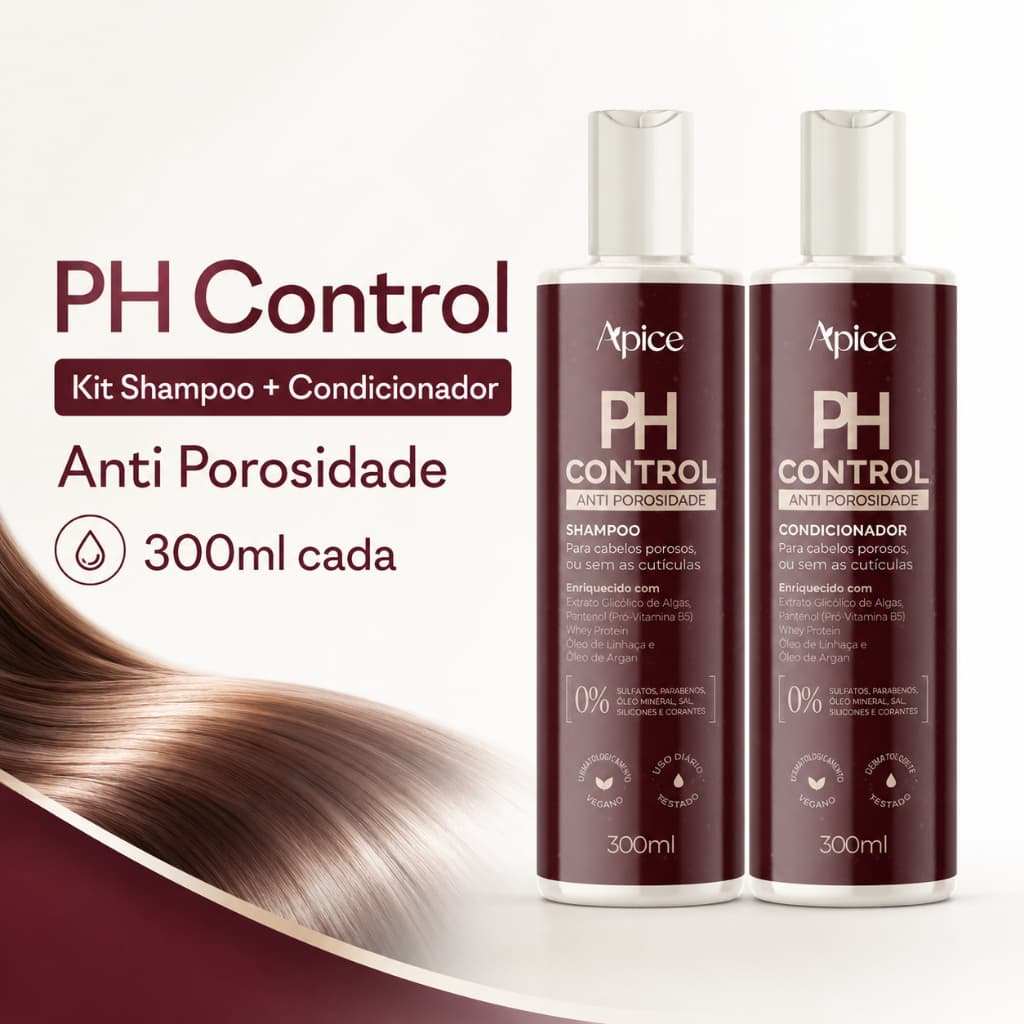 Kit Shampoo e Condicionador PH Control Apice Cosméticos 300ml cada ANTI POROSIDADE