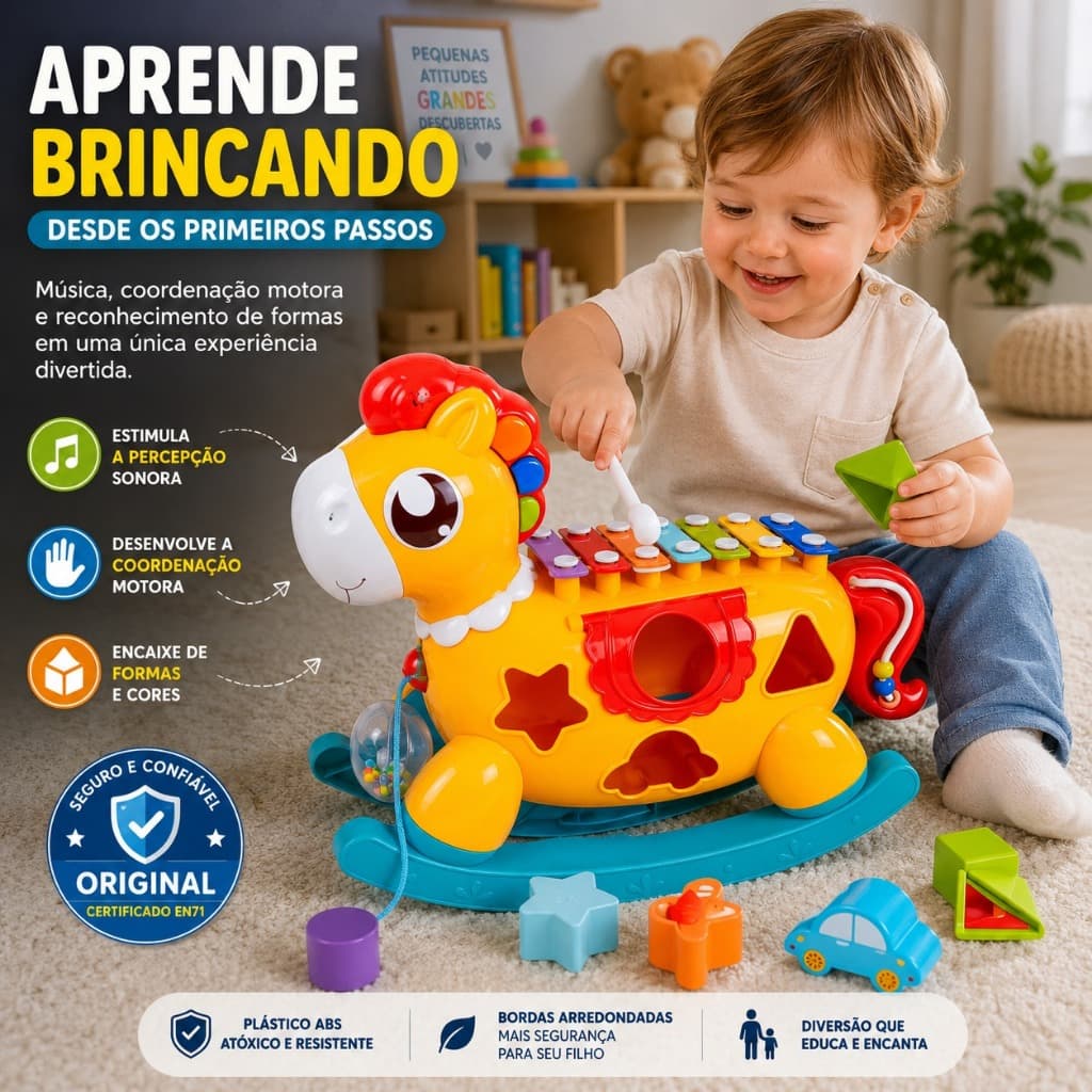 Xilofone Infantil Musical 8 Notas Colorido Instrumento Educativo para Bebê