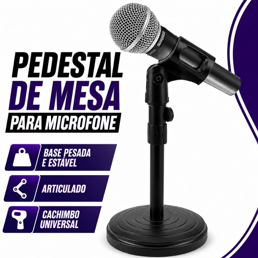 Suporte De Mesa Microfone Mini Pedestal Tripé Studio Rádio Podcast Gravação voz Youtuber
