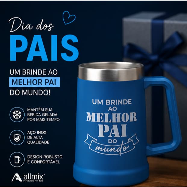 Caneca Térmica Dia dos Pais 750ml Aço Inox Presente Para Pai