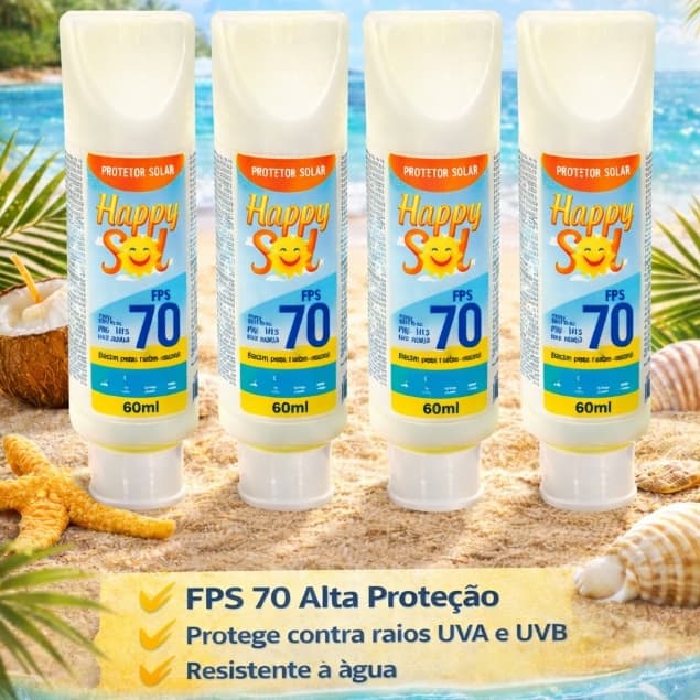 KIT 4  PROTETOR SOLAR, FPS 70, 60ML, ROSTO E CORPO,TOQUE SECO.