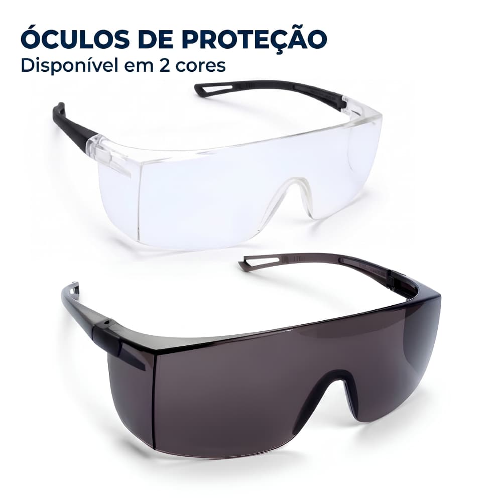 Óculos de Proteção Incolor/Preto Fumê - Alta Resistência Segurança EPI