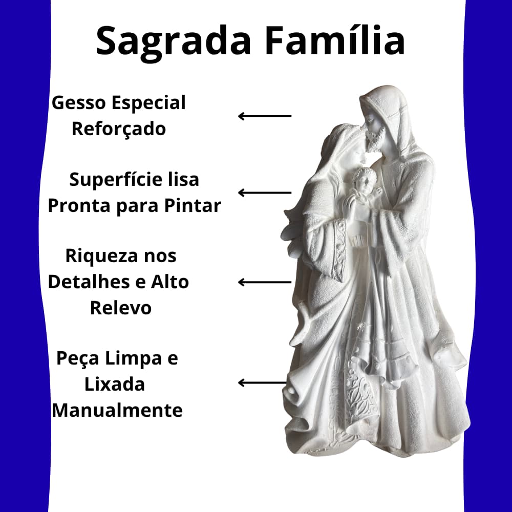 Imagem Sagrada Família Escultura Religiosa Gesso Branca Decoração Altar 30cm