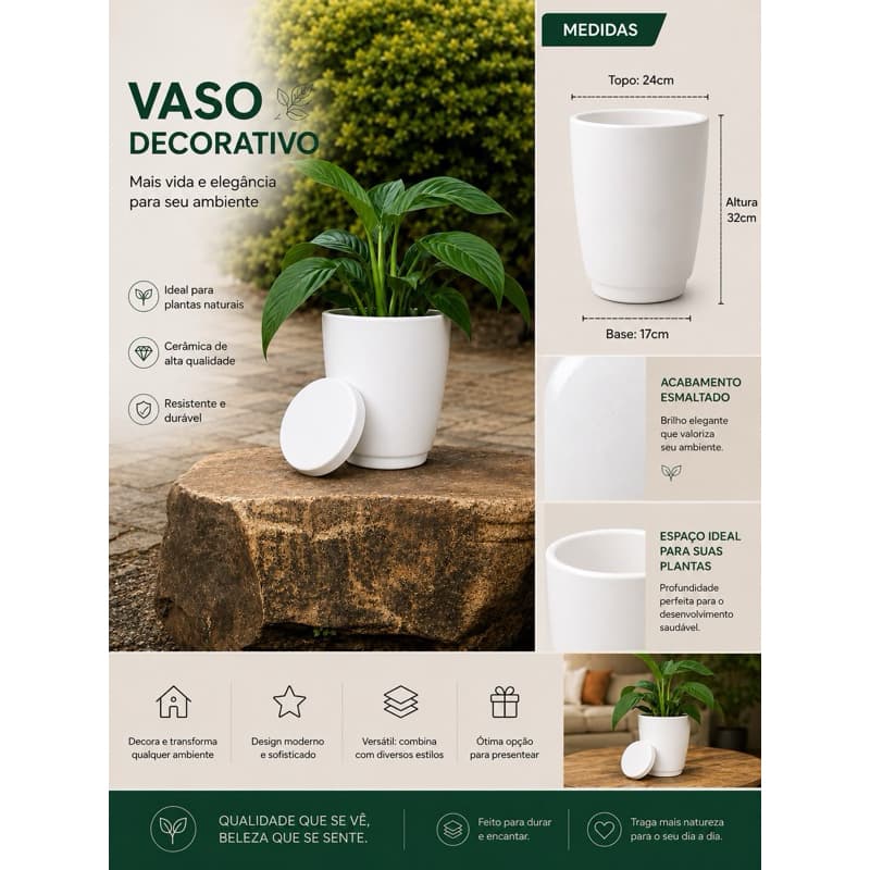 Vaso com Prato Coletor Para Plantas Jardim Plásticos Polietileno Cônico Bojo Liso N1