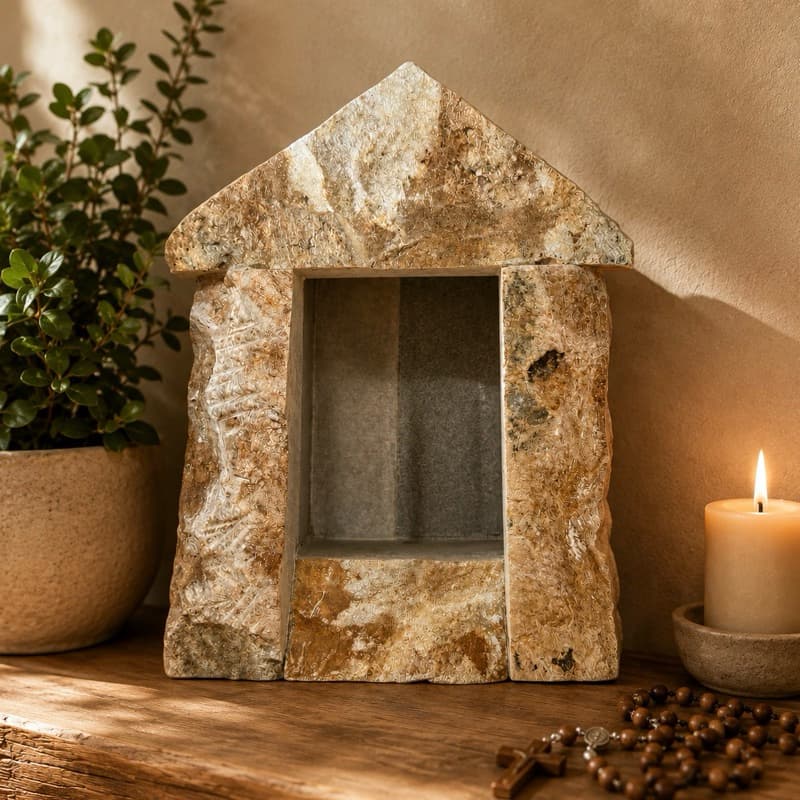 Oratório Rustico de Pedra Sabão 21 cm Capelinha